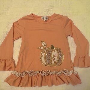 Marie Nicole Clothing Girls Peach LS Pumpkin Ruffle Sleeve Shirt Top XXL 7